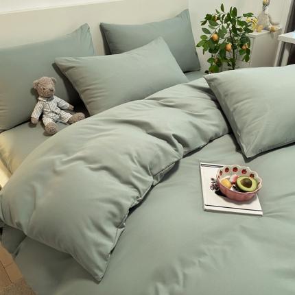 同田 2023新纯色拼色水洗棉四件套三件套 果绿