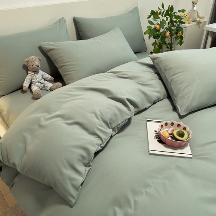 91家纺网 家纺一手货源 找家纺 同田 2023新纯色拼色水洗棉四件套三件套 果绿