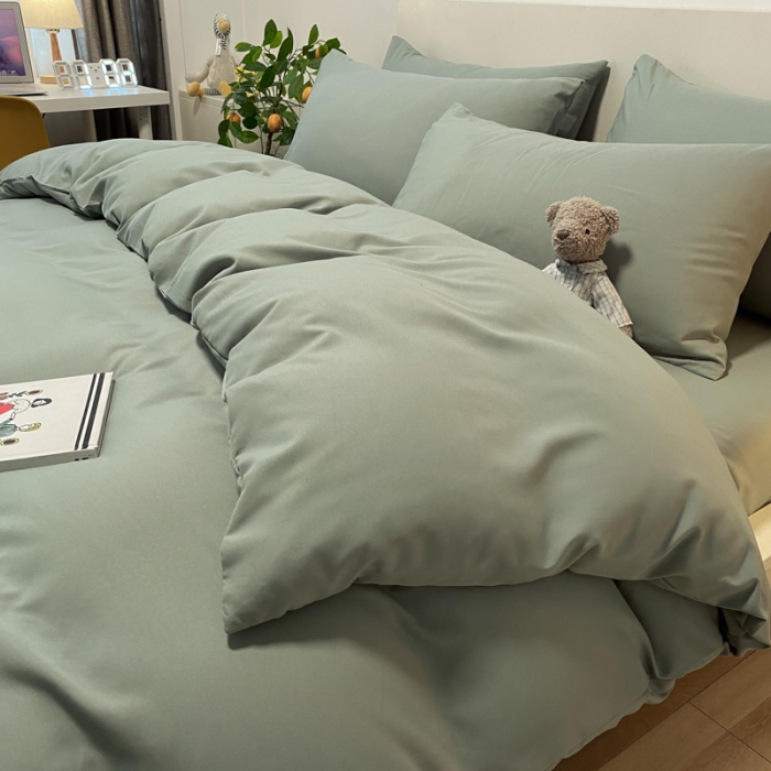 91家纺网 家纺一手货源 找家纺 同田 2023新纯色拼色水洗棉四件套三件套 果绿