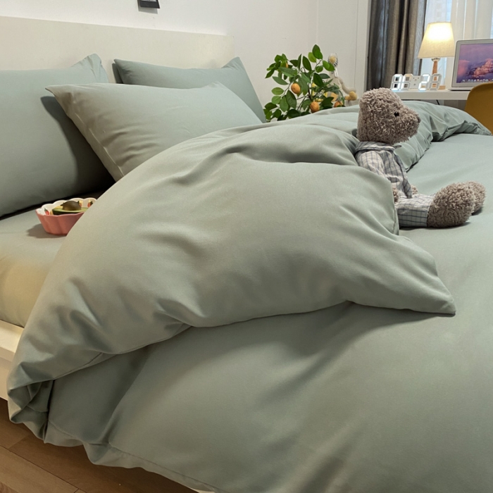 91家纺网 家纺一手货源 找家纺 同田 2023新纯色拼色水洗棉四件套三件套 果绿