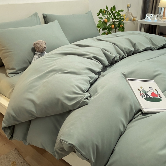 91家纺网 家纺一手货源 找家纺 同田 2023新纯色拼色水洗棉四件套三件套 果绿