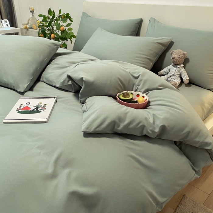 91家纺网 家纺一手货源 找家纺 同田 2023新纯色拼色水洗棉四件套三件套 果绿