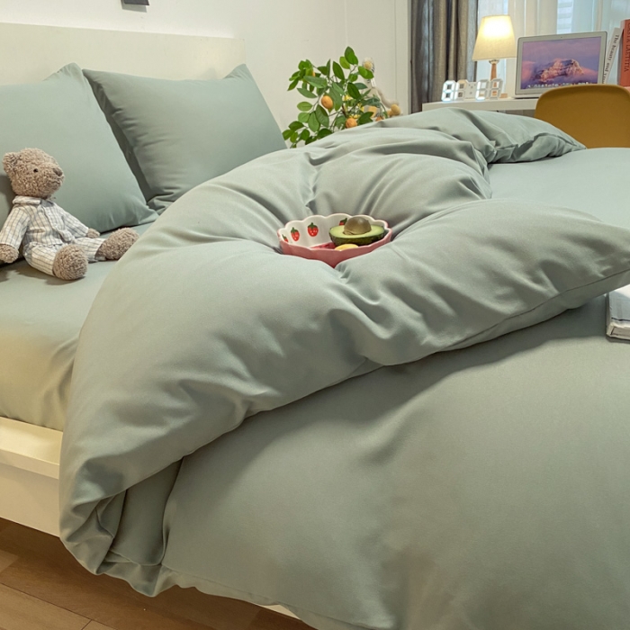 91家纺网 家纺一手货源 找家纺 同田 2023新纯色拼色水洗棉四件套三件套 果绿