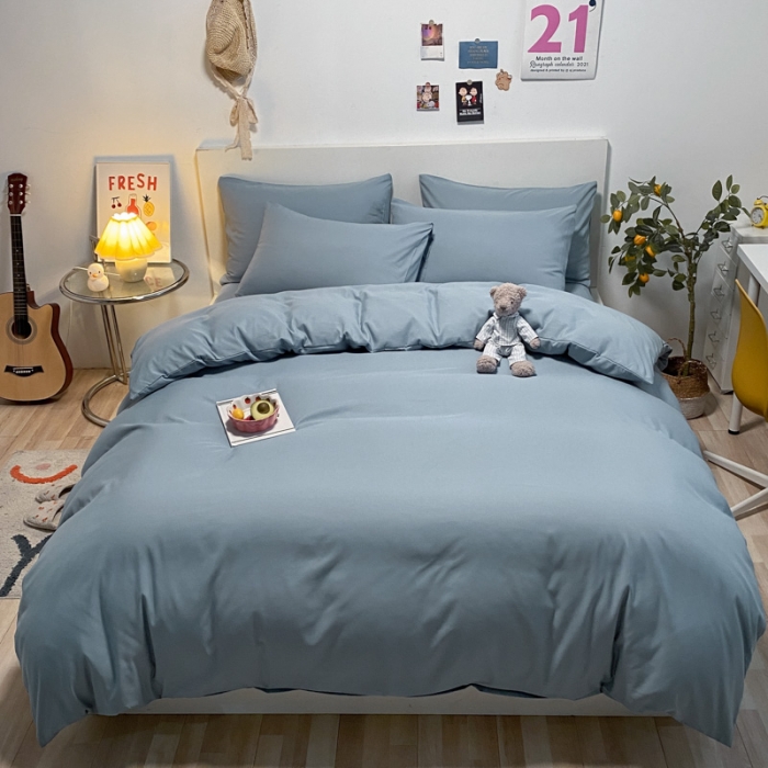 91家纺网 家纺一手货源 找家纺 同田 2023新纯色拼色水洗棉四件套三件套 海盐蓝