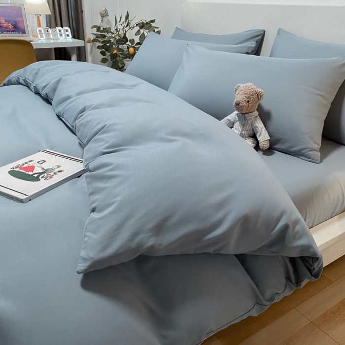 91家纺网 家纺一手货源 找家纺 同田 2023新纯色拼色水洗棉四件套三件套 海盐蓝