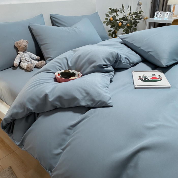 91家纺网 家纺一手货源 找家纺 同田 2023新纯色拼色水洗棉四件套三件套 海盐蓝