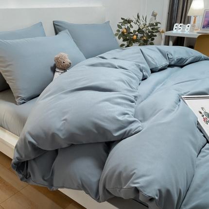 同田 2023新纯色拼色水洗棉四件套三件套 海盐蓝