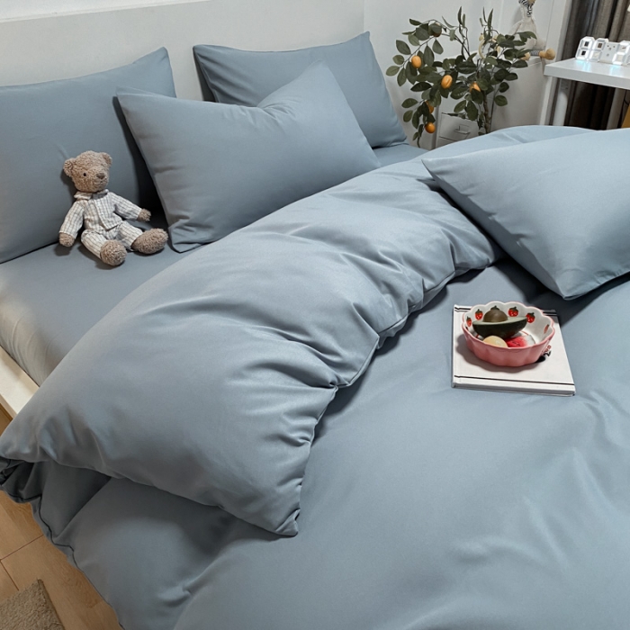 91家纺网 家纺一手货源 找家纺 同田 2023新纯色拼色水洗棉四件套三件套 海盐蓝