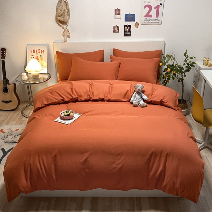 91家纺网 家纺一手货源 找家纺 同田 2023新纯色拼色水洗棉四件套三件套 焦糖