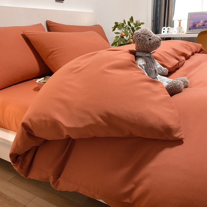 91家纺网 家纺一手货源 找家纺 同田 2023新纯色拼色水洗棉四件套三件套 焦糖