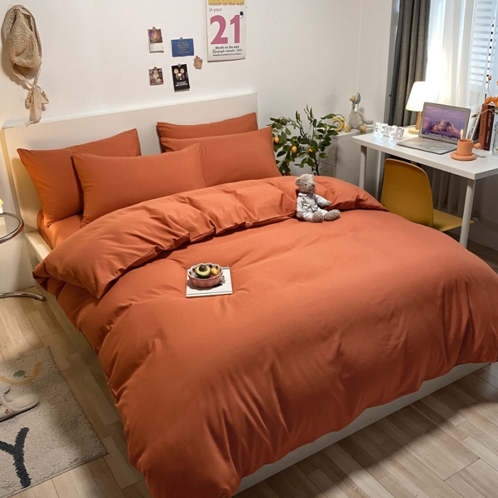 91家纺网 家纺一手货源 找家纺 同田 2023新纯色拼色水洗棉四件套三件套 焦糖