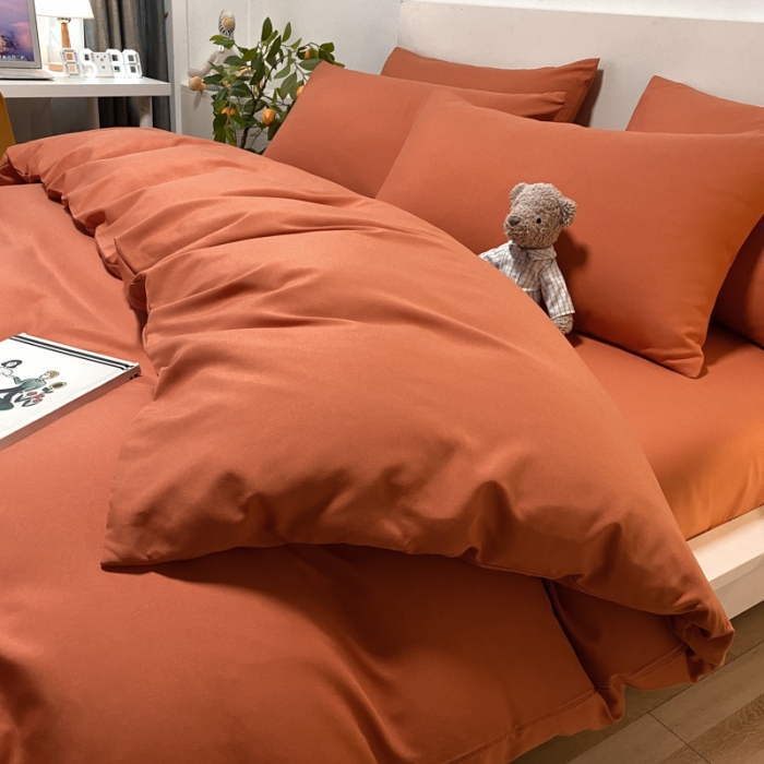 91家纺网 家纺一手货源 找家纺 同田 2023新纯色拼色水洗棉四件套三件套 焦糖