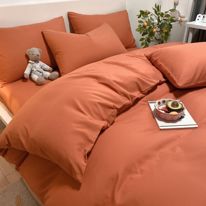 91家纺网 家纺一手货源 找家纺 同田 2023新纯色拼色水洗棉四件套三件套 焦糖
