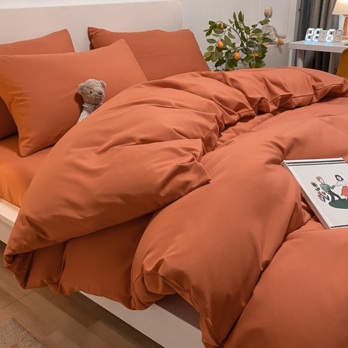 91家纺网 家纺一手货源 找家纺 同田 2023新纯色拼色水洗棉四件套三件套 焦糖