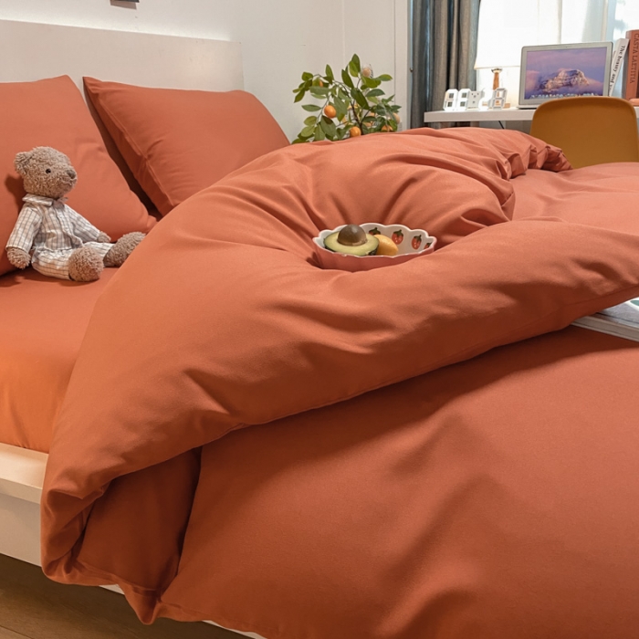 91家纺网 家纺一手货源 找家纺 同田 2023新纯色拼色水洗棉四件套三件套 焦糖