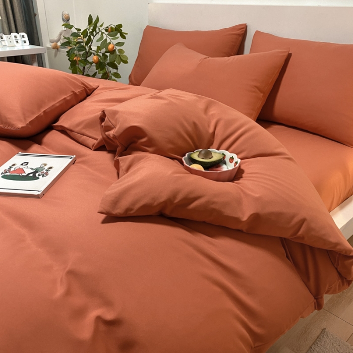 91家纺网 家纺一手货源 找家纺 同田 2023新纯色拼色水洗棉四件套三件套 焦糖