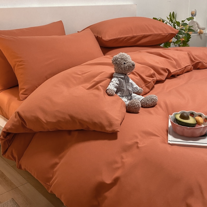 91家纺网 家纺一手货源 找家纺 同田 2023新纯色拼色水洗棉四件套三件套 焦糖