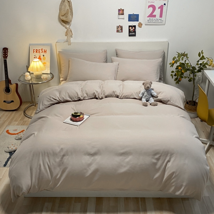 91家纺网 家纺一手货源 找家纺 同田 2023新纯色拼色水洗棉四件套三件套 卡其