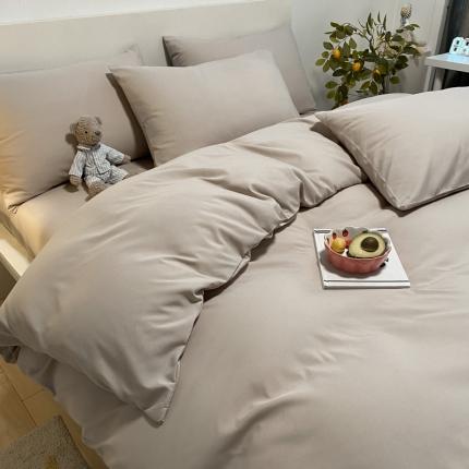 同田 2023新纯色拼色水洗棉四件套三件套 卡其