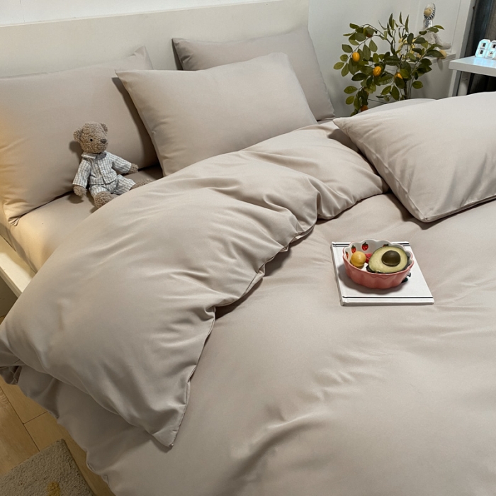 91家纺网 家纺一手货源 找家纺 同田 2023新纯色拼色水洗棉四件套三件套 卡其