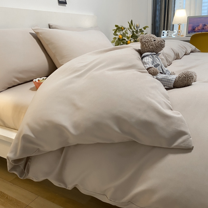 91家纺网 家纺一手货源 找家纺 同田 2023新纯色拼色水洗棉四件套三件套 卡其