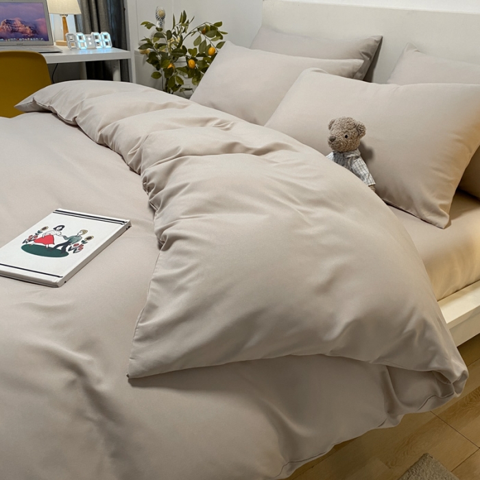 91家纺网 家纺一手货源 找家纺 同田 2023新纯色拼色水洗棉四件套三件套 卡其