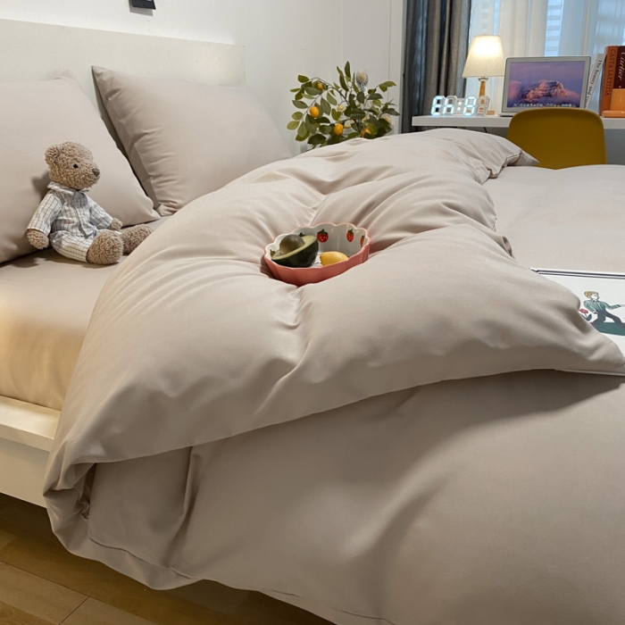 91家纺网 家纺一手货源 找家纺 同田 2023新纯色拼色水洗棉四件套三件套 卡其