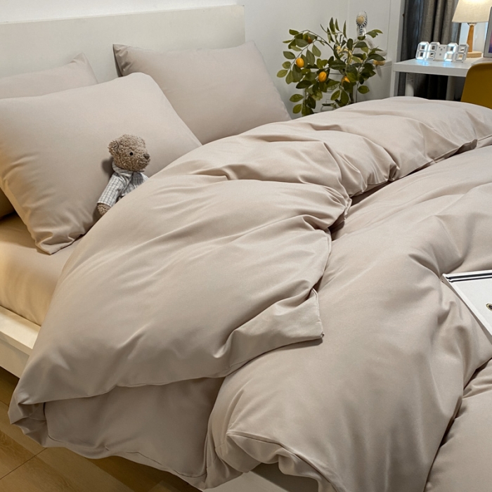 91家纺网 家纺一手货源 找家纺 同田 2023新纯色拼色水洗棉四件套三件套 卡其