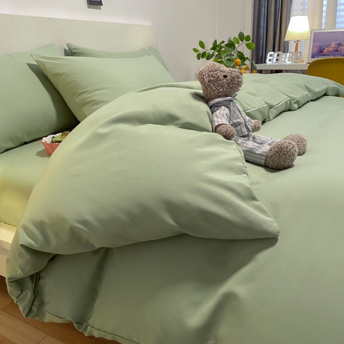 91家纺网 家纺一手货源 找家纺 同田 2023新纯色拼色水洗棉四件套三件套 抹茶绿