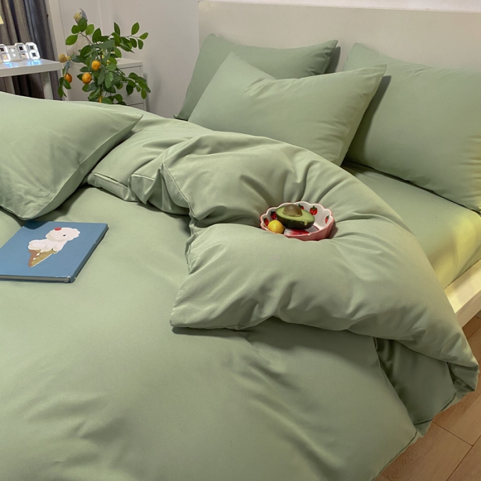 91家纺网 家纺一手货源 找家纺 同田 2023新纯色拼色水洗棉四件套三件套 抹茶绿