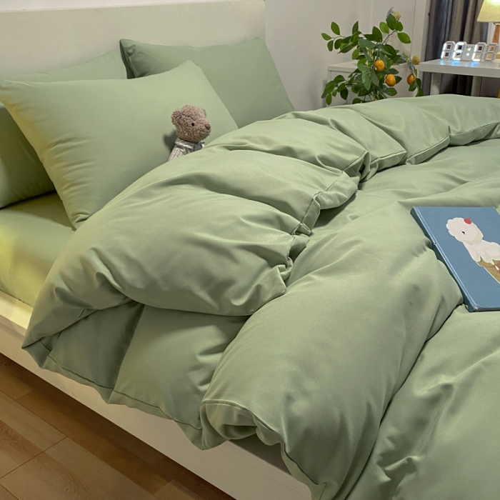 91家纺网 家纺一手货源 找家纺 同田 2023新纯色拼色水洗棉四件套三件套 抹茶绿