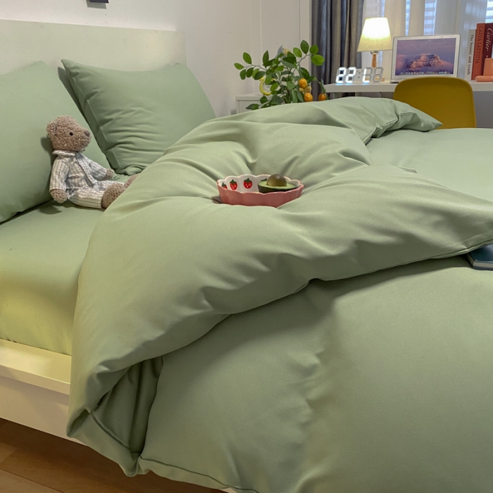 91家纺网 家纺一手货源 找家纺 同田 2023新纯色拼色水洗棉四件套三件套 抹茶绿
