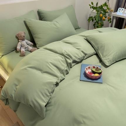同田 2023新纯色拼色水洗棉四件套三件套 抹茶绿