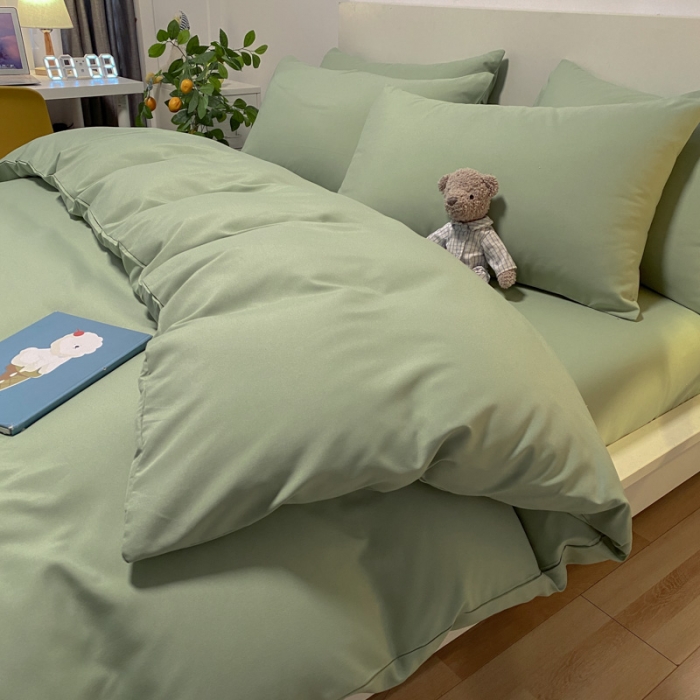 91家纺网 家纺一手货源 找家纺 同田 2023新纯色拼色水洗棉四件套三件套 抹茶绿