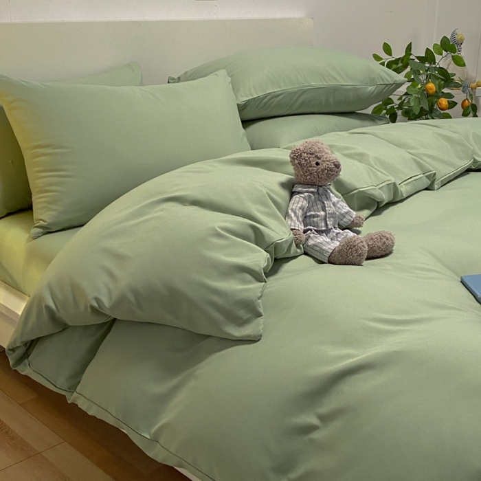 91家纺网 家纺一手货源 找家纺 同田 2023新纯色拼色水洗棉四件套三件套 抹茶绿