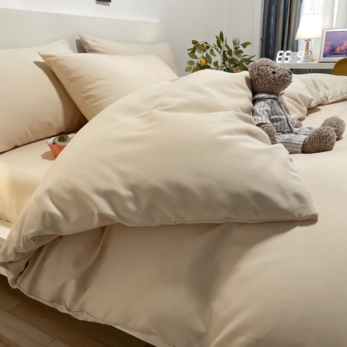 91家纺网 家纺一手货源 找家纺 同田 2023新纯色拼色水洗棉四件套三件套 奶茶色