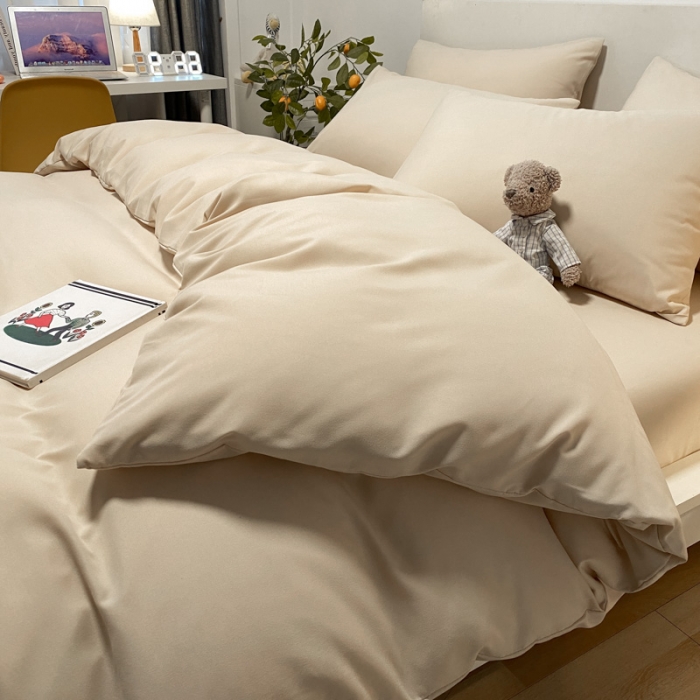 91家纺网 家纺一手货源 找家纺 同田 2023新纯色拼色水洗棉四件套三件套 奶茶色