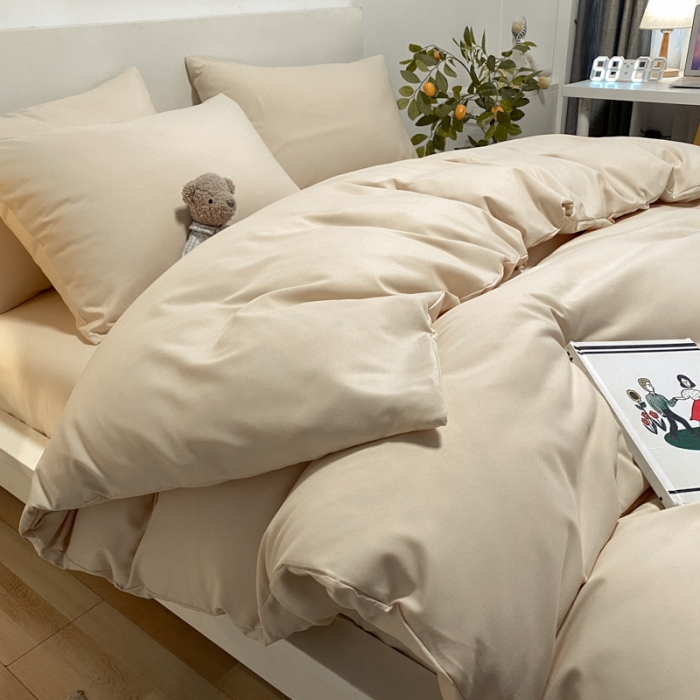 91家纺网 家纺一手货源 找家纺 同田 2023新纯色拼色水洗棉四件套三件套 奶茶色