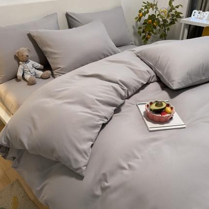 同田 2023新纯色拼色水洗棉四件套三件套 浅灰