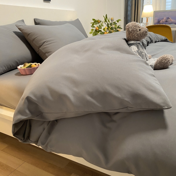 91家纺网 家纺一手货源 找家纺 同田 2023新纯色拼色水洗棉四件套三件套 深灰