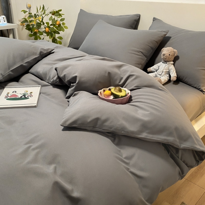 91家纺网 家纺一手货源 找家纺 同田 2023新纯色拼色水洗棉四件套三件套 深灰