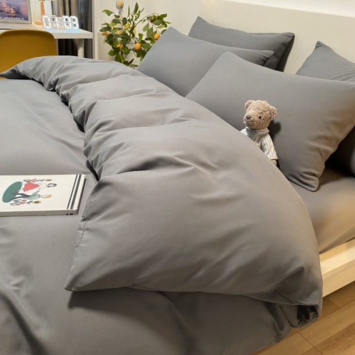 91家纺网 家纺一手货源 找家纺 同田 2023新纯色拼色水洗棉四件套三件套 深灰