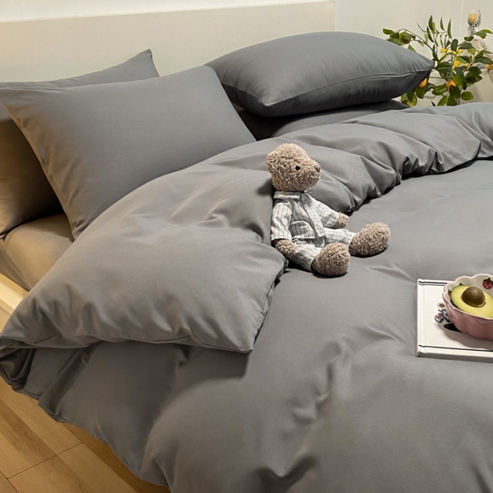 91家纺网 家纺一手货源 找家纺 同田 2023新纯色拼色水洗棉四件套三件套 深灰