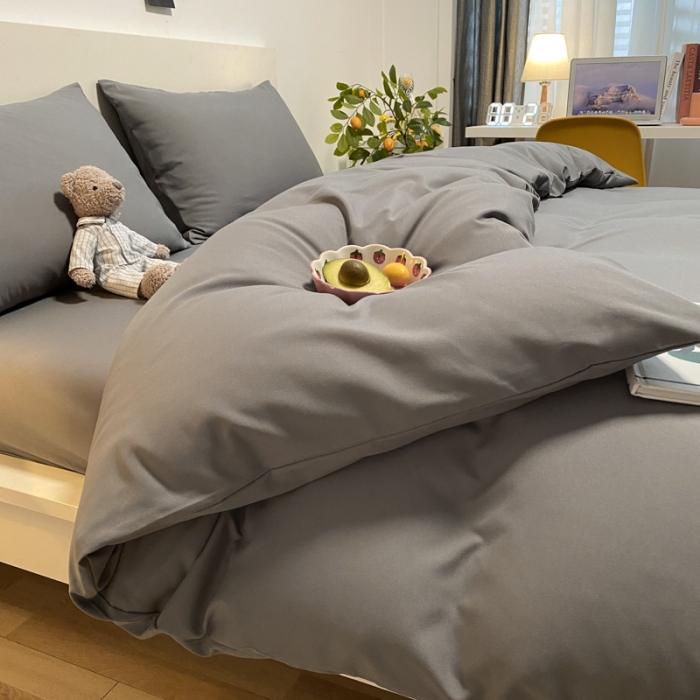 91家纺网 家纺一手货源 找家纺 同田 2023新纯色拼色水洗棉四件套三件套 深灰