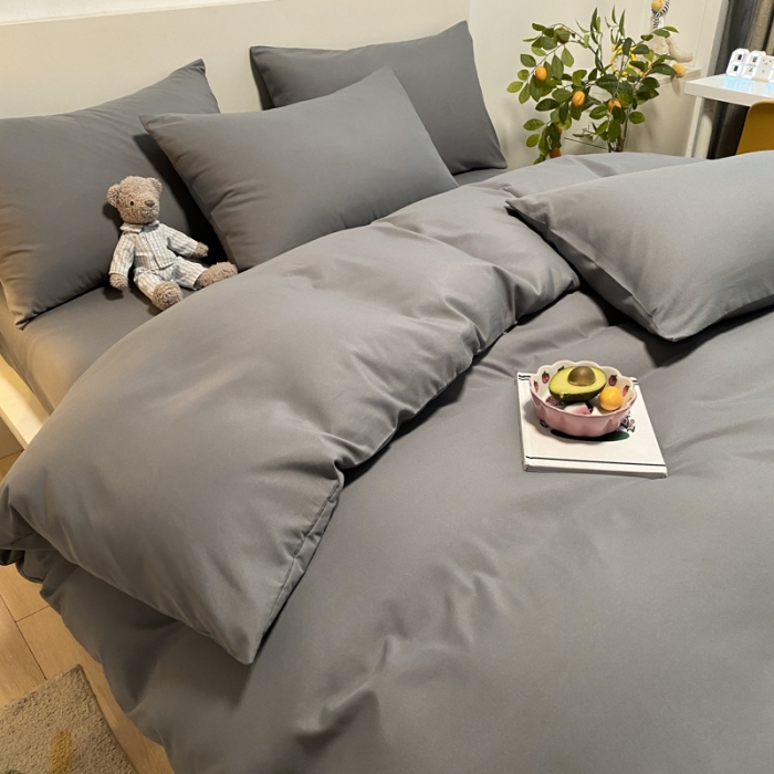 91家纺网 家纺一手货源 找家纺 同田 2023新纯色拼色水洗棉四件套三件套 深灰