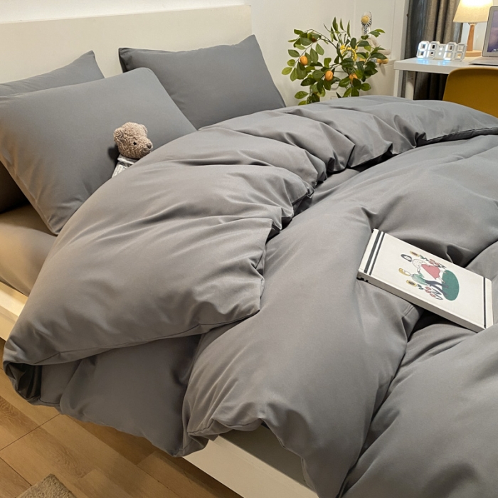91家纺网 家纺一手货源 找家纺 同田 2023新纯色拼色水洗棉四件套三件套 深灰