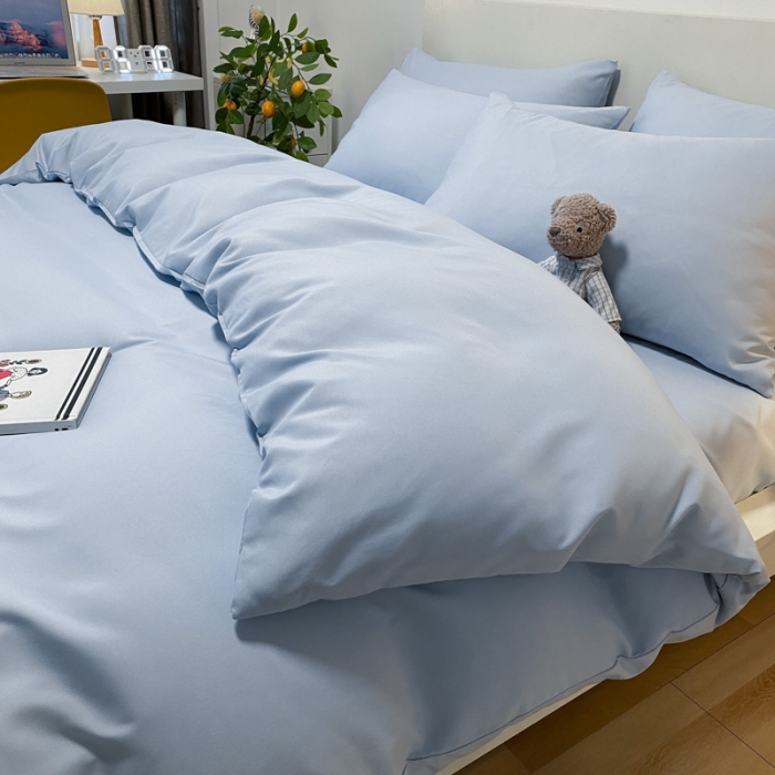 91家纺网 家纺一手货源 找家纺 同田 2023新纯色拼色水洗棉四件套三件套 天空蓝