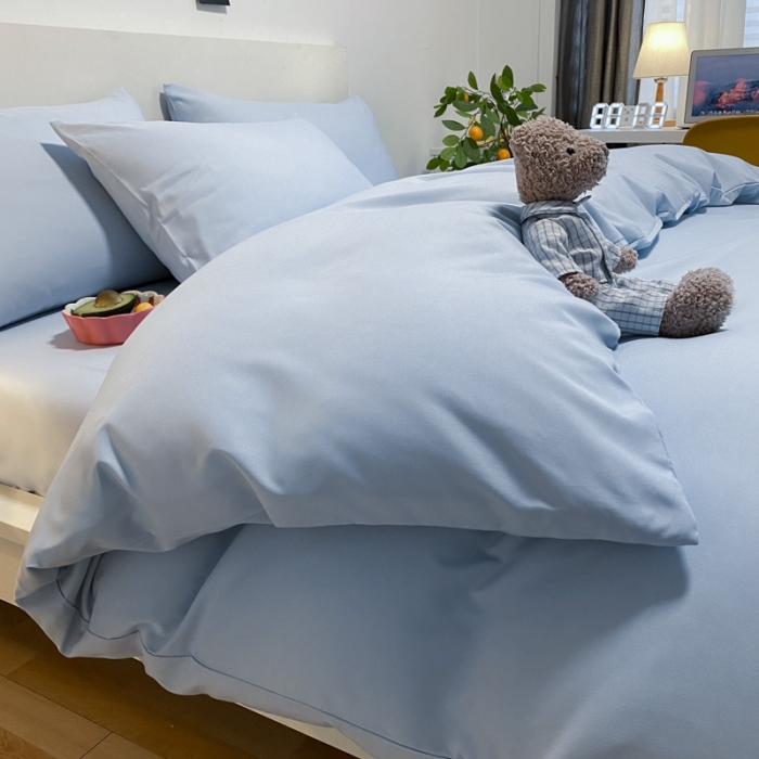 91家纺网 家纺一手货源 找家纺 同田 2023新纯色拼色水洗棉四件套三件套 天空蓝