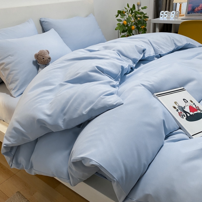 91家纺网 家纺一手货源 找家纺 同田 2023新纯色拼色水洗棉四件套三件套 天空蓝