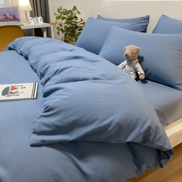 91家纺网 家纺一手货源 找家纺 同田 2023新纯色拼色水洗棉四件套三件套 蔚蓝
